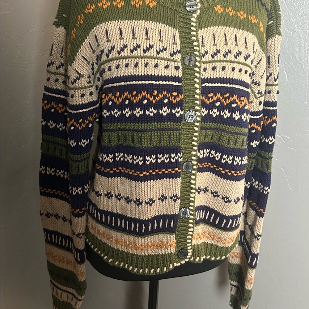 Van Heusen Striped Button-Up hand embroidered‎ Cardigan